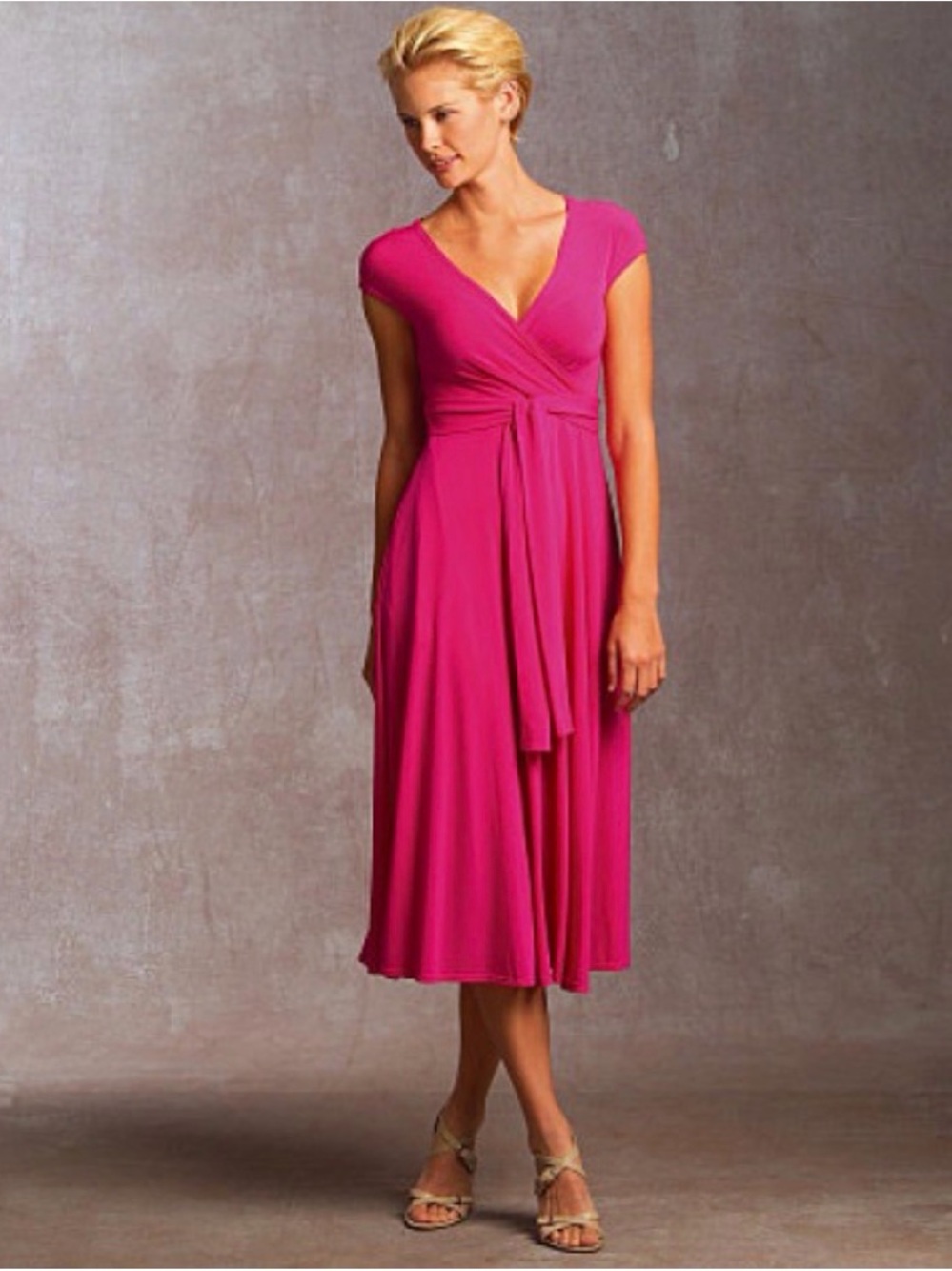 DKNY Jaipur Pink Faux Wrap Midi Dress Size S